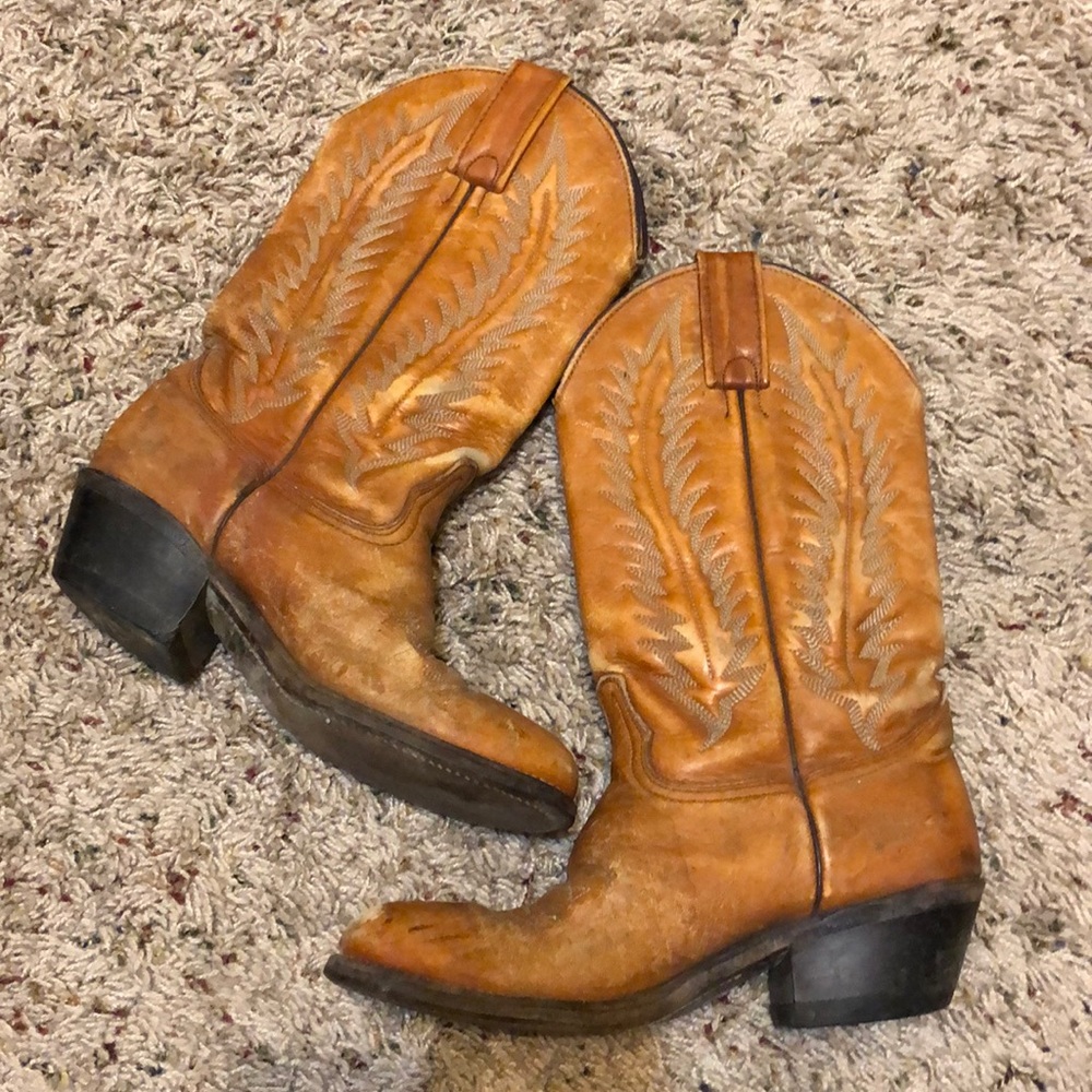 TAN ALL LEATHER COWGIRL BOOTS SZ 6M